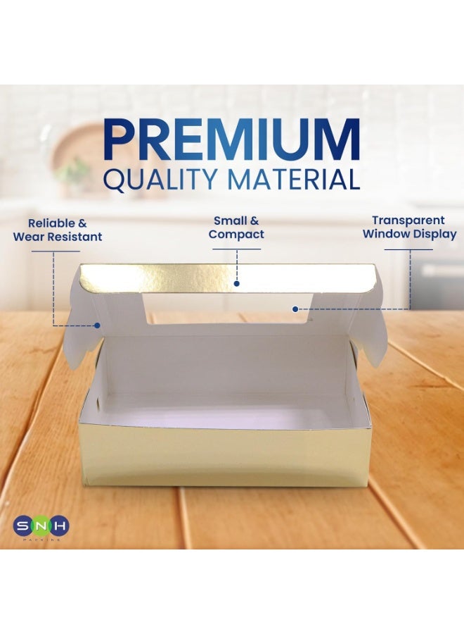 SNH Packing Pack 5 Gold Bakery Box with Window, size 10 x 20 cm Sturdy Aluminum Treat Boxes for Cookies, Pastries, Donuts & Cakes - Dessert Gift Boxes for Weddings, Birthdays & Party Favors - Image 4